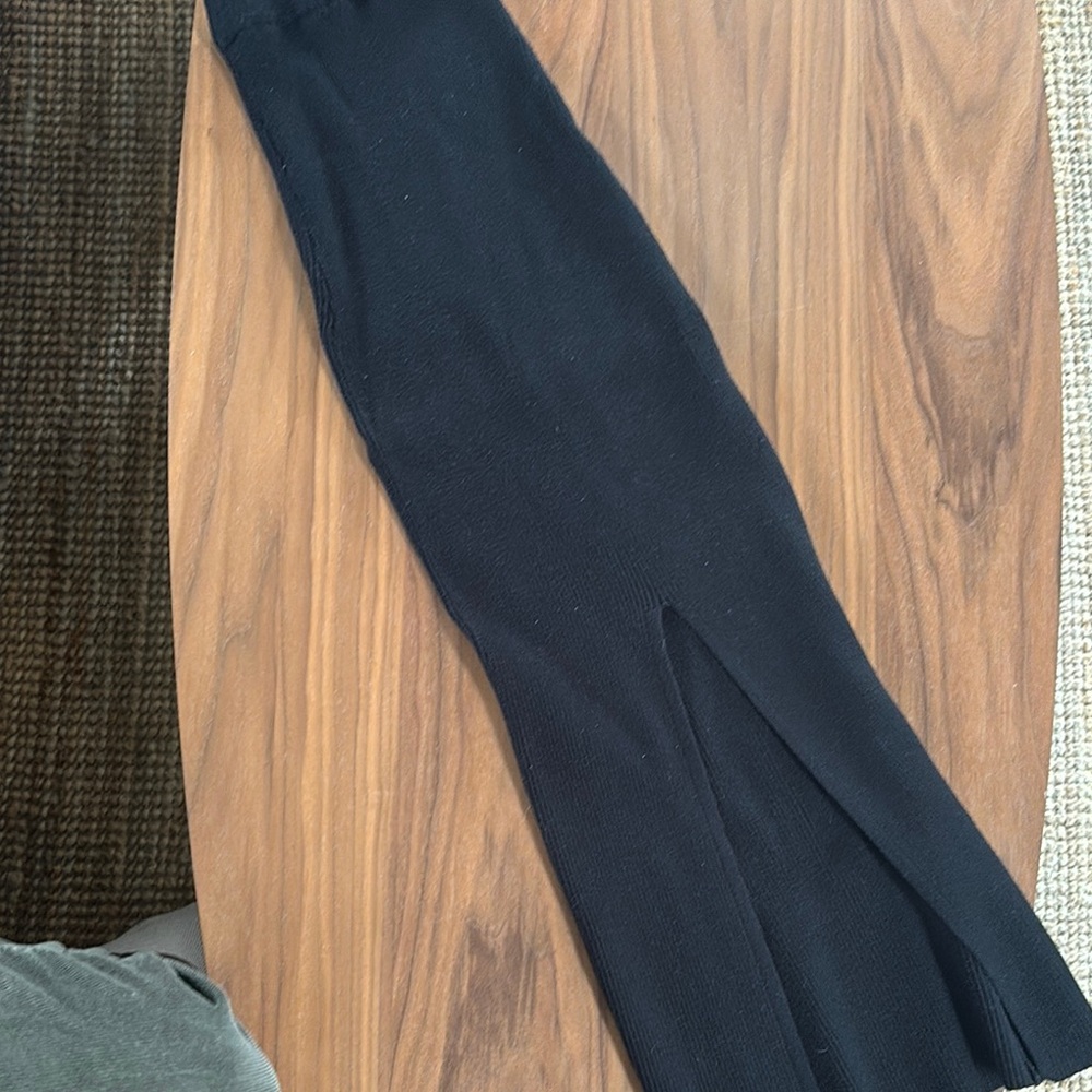 Black Ribbed Knit Skirt with Slit